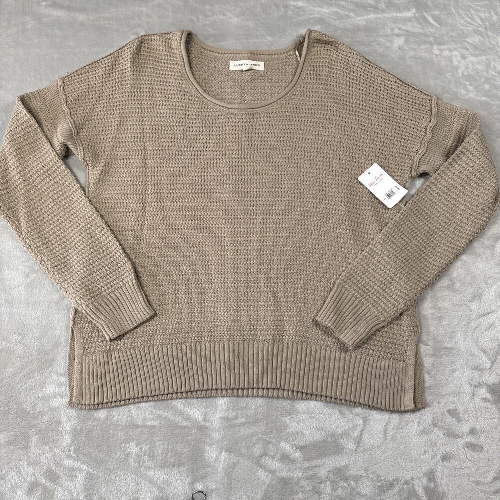 Lucky Brand NEW Womens S Knit Pullover Sweater Tan Cotton Acrylic Ribbed